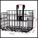 Black metal bike basket with dimensions indicated on a white background