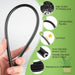Black PU misting line held by a hand with product features on a green background