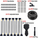 Set of hose components including hose bulocks, ties, cutter, PU hose, adjustable nozzles, faucet connector, and end plug on a white background.