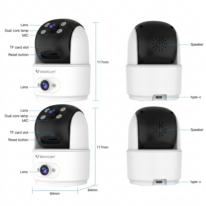 Dual Lens WiFi Security Camera with Night Vision
