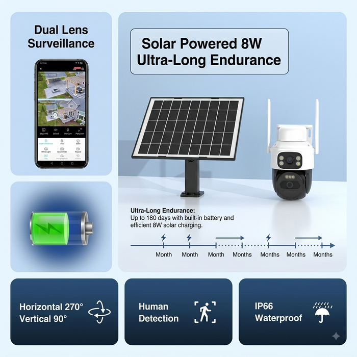 Dual Band WiFi Solar Security Camera with Dual Lens