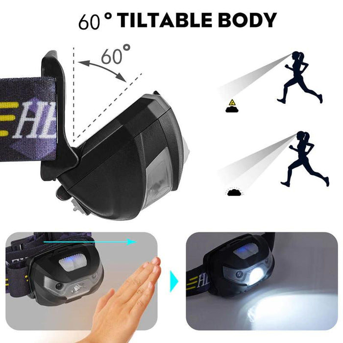 LED Head Torch Fishing Headlight Headlamp Motion Sensor