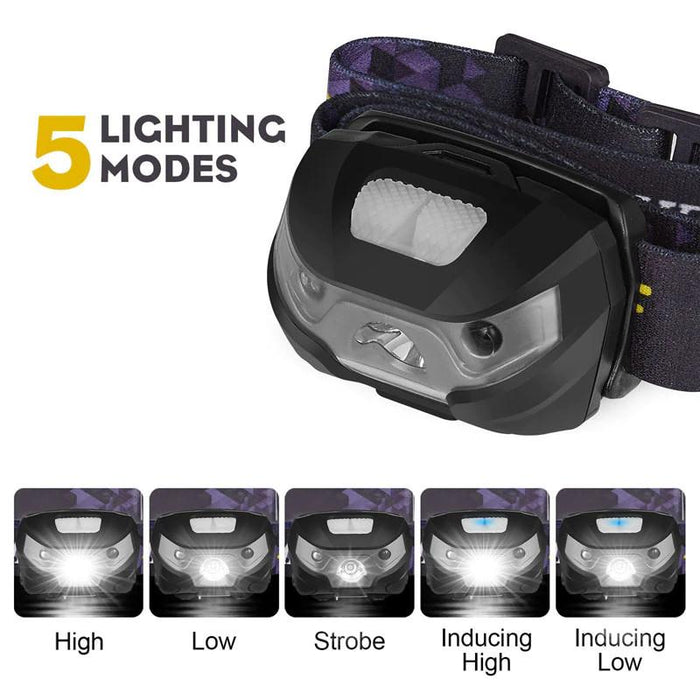 LED Head Torch Fishing Headlight Headlamp Motion Sensor