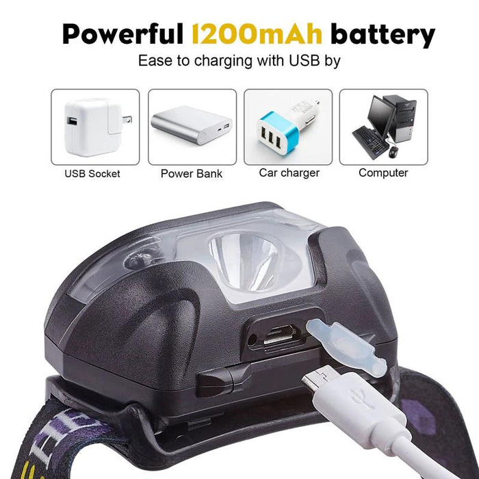 LED Head Torch Fishing Headlight Headlamp Motion Sensor