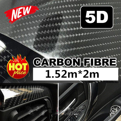 5D 1.52M x 200cm Gloss Black Carbon Fibre Fiber Vinyl Car Wrap Air Release Film