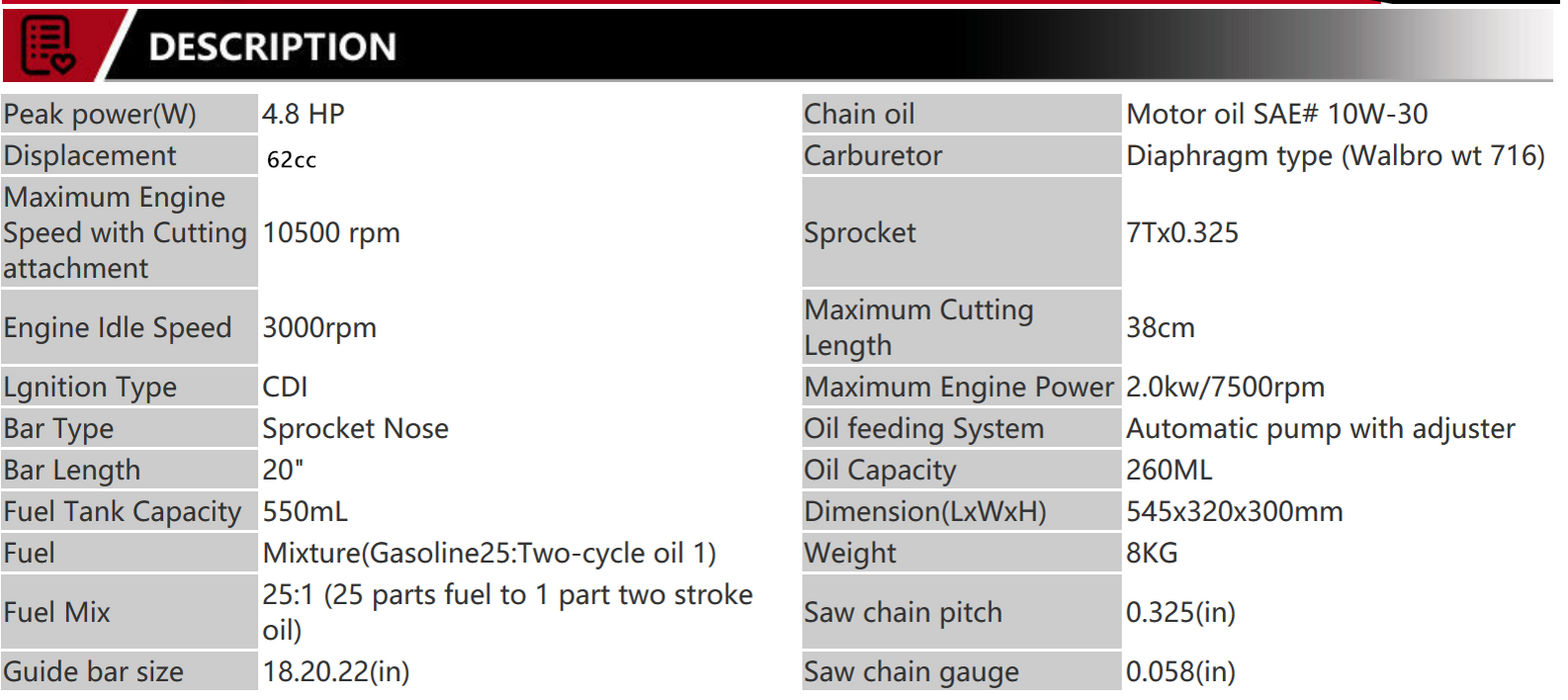 X-BULL 62cc Petrol Chainsaw