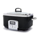 Black slow cooker with digital display on a white background
