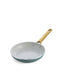Smokey Blue frying pan with a green handle on a white background