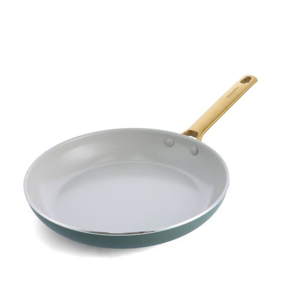 Smokey Blue frying pan with a wooden handle on a white background