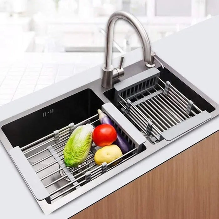 Adjustable Drainer Basket Drain Tray for Dish,Fruit