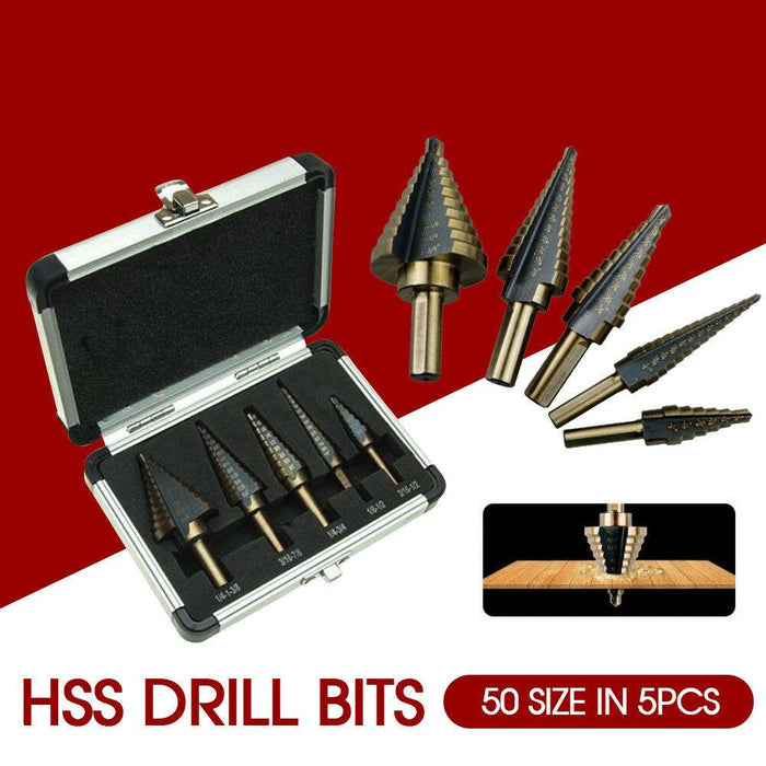 5PCS HSS Step Steel Cone Drill Titanium Bits Set