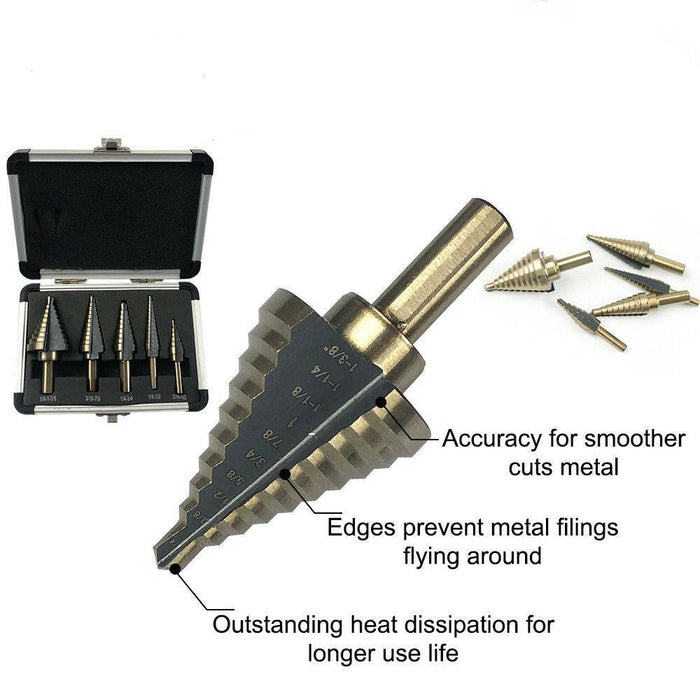 5PCS HSS Step Steel Cone Drill Titanium Bits Set