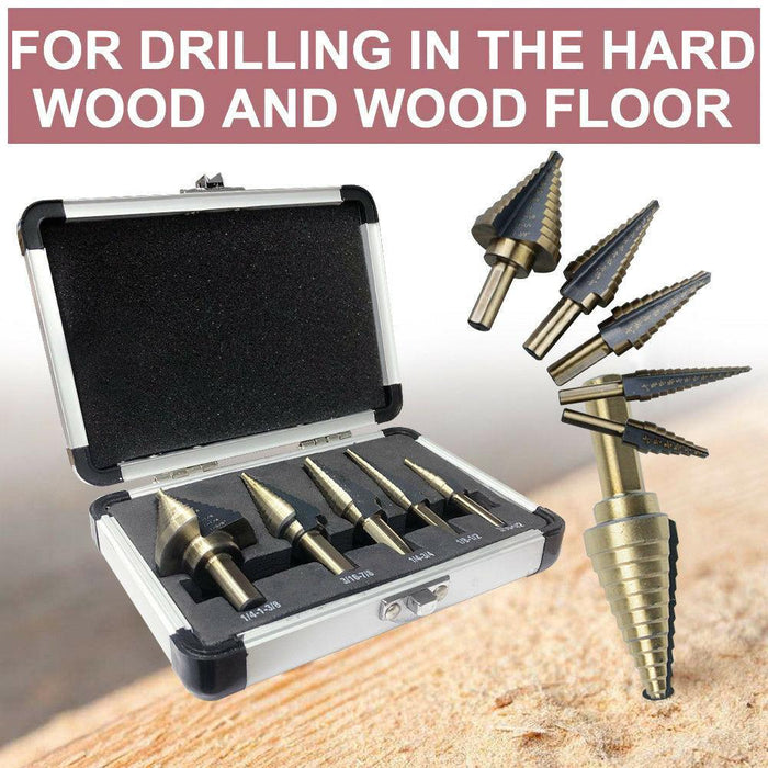 5PCS HSS Step Steel Cone Drill Titanium Bits Set
