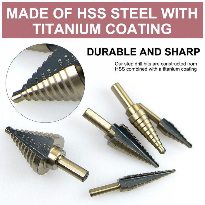 5PCS HSS Step Steel Cone Drill Titanium Bits Set
