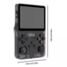 A handheld gaming console shown from the side with dimension labels indicating 134mm/5.28in height and 104mm/4.