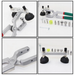 Set of metal tools with attachments on a white background