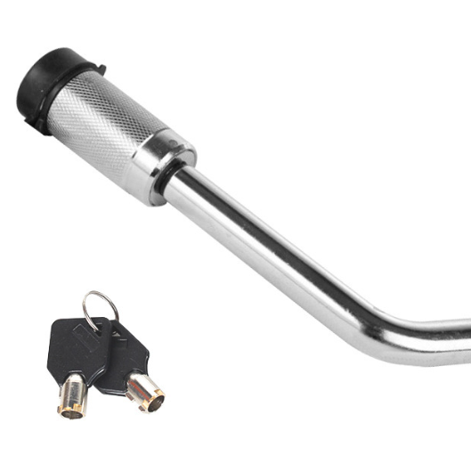 Metal handlebar lock with key on a white background