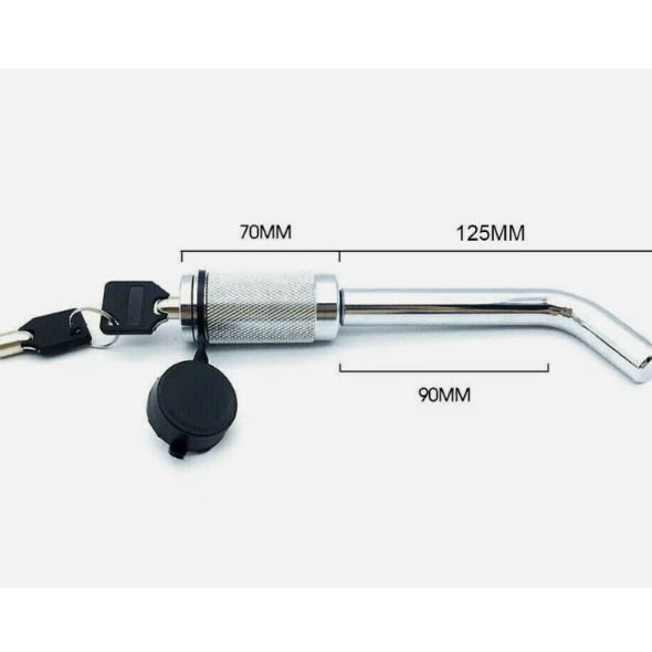 Metal lock with measurements on a white background
