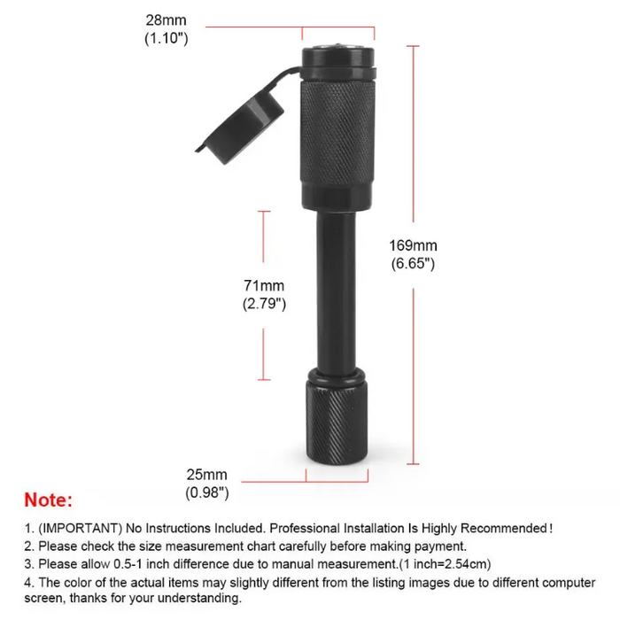 Hitch Pin Lock Trailer Coupling Lock with measurements on a white background