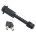 Black metal lock with key on a white background