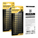 Two packages of hoco AAA alkaline batteries with a detailed description card on the right.