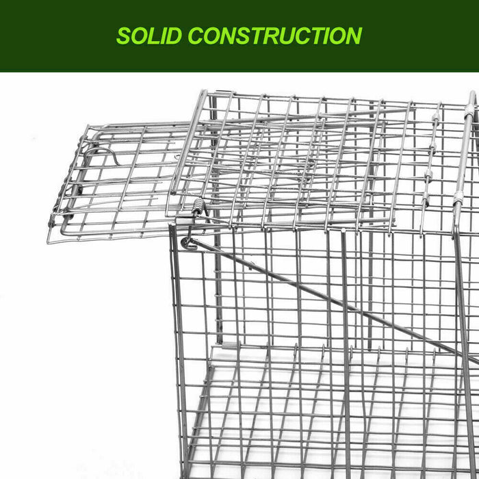 Metal wire cage with 'SOLID CONSTRUCTION' text on a white background