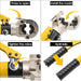 Step-by-step guide on how to use a hydraulic tool with arrows indicating actions.