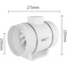 White cylindrical fan with dimensions labeled on a white background