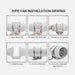 Step-by-step guide on how to install a pipe fan with illustrations and text.