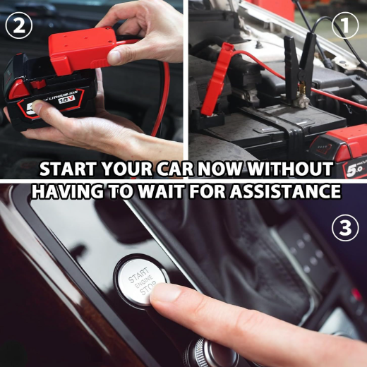 Step-by-step guide on using a car jump starter to start a car.