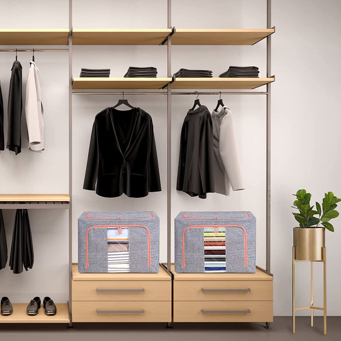 Foldable Steel Frame Clear Window Storage Bins Box-2PCS