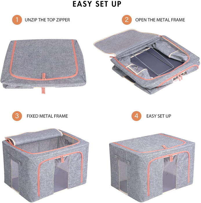 Foldable Steel Frame Clear Window Storage Bins Box-2PCS