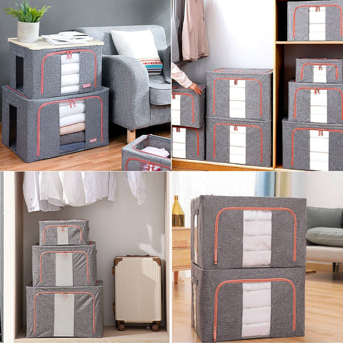 Foldable Steel Frame Clear Window Storage Bins Box-2PCS