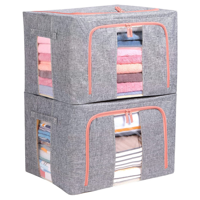 Foldable Steel Frame Clear Window Storage Bins Box-2PCS
