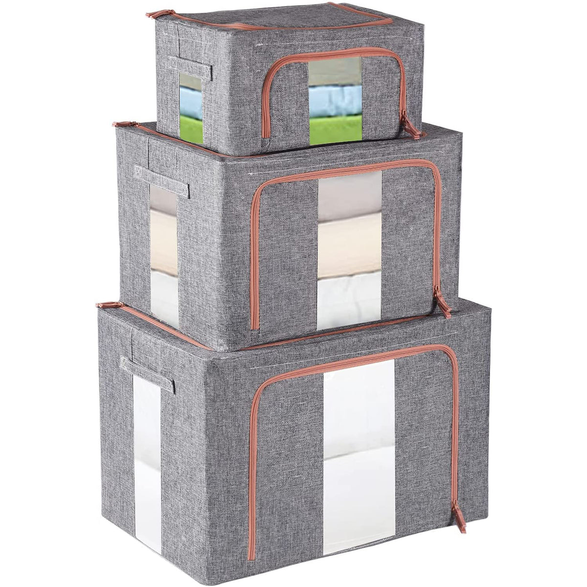 Foldable Steel Frame Clear Window Storage Bins 2PCS