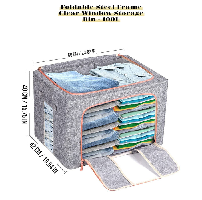 Foldable Steel Frame Clear Window Storage Bins Box-2PCS