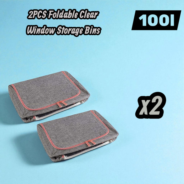 Foldable Steel Frame Clear Window Storage Bins Box-2PCS