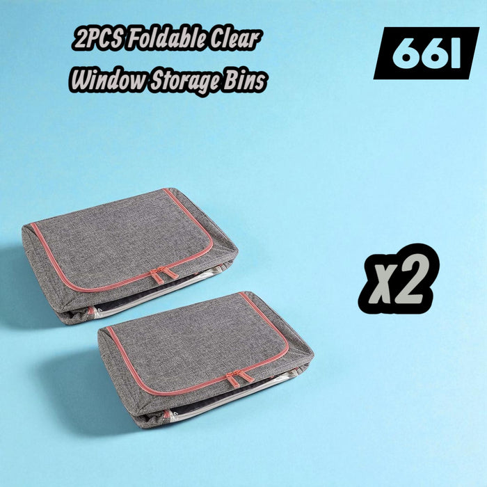 Foldable Steel Frame Clear Window Storage Bins Box-2PCS