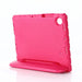 Pink tablet case with stand on a white background