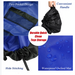 Blue and black storage bag with features highlighted on a white background