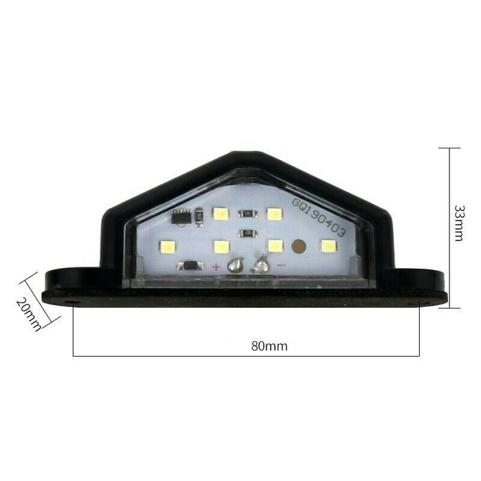 Car license plate light with dimensions on a white background