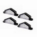 Four black LED license plate lights on a white background