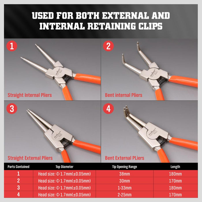 4pcs 7" Circlip Pliers Set