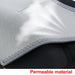 Close-up of a gray permeable material with stitching details on a black background