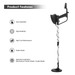 Metal detector with features listed on a white background