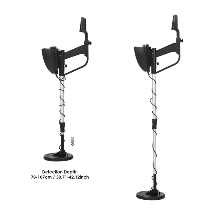 Two metal detectors on a white background with text indicating deflection depth.