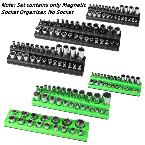 Set of magnetic socket organizers with sockets on a white background