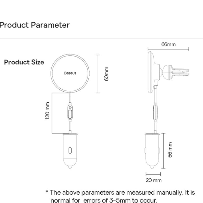 Technical diagram of a product with dimensions labeled