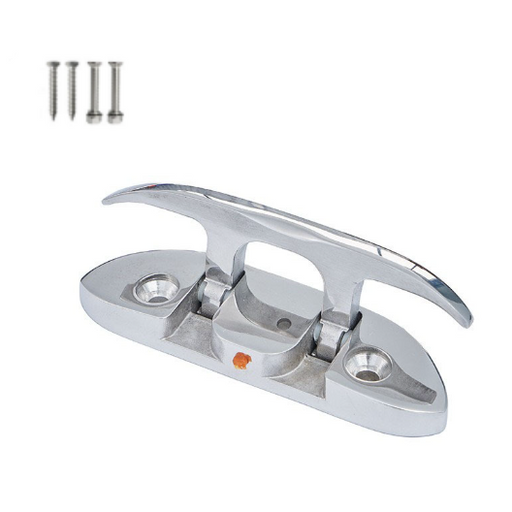 Metal cleat with screws on a white background