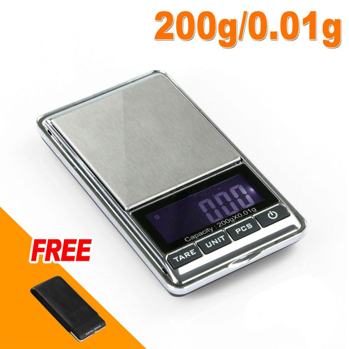 Digital pocket scale with a capacity of 200g/0.01g on a white background